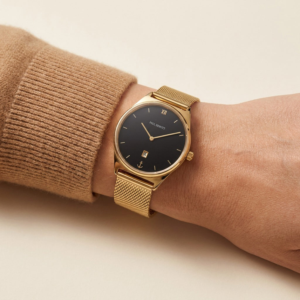 Uhr Praia Gold Schwarz Mesh Gold