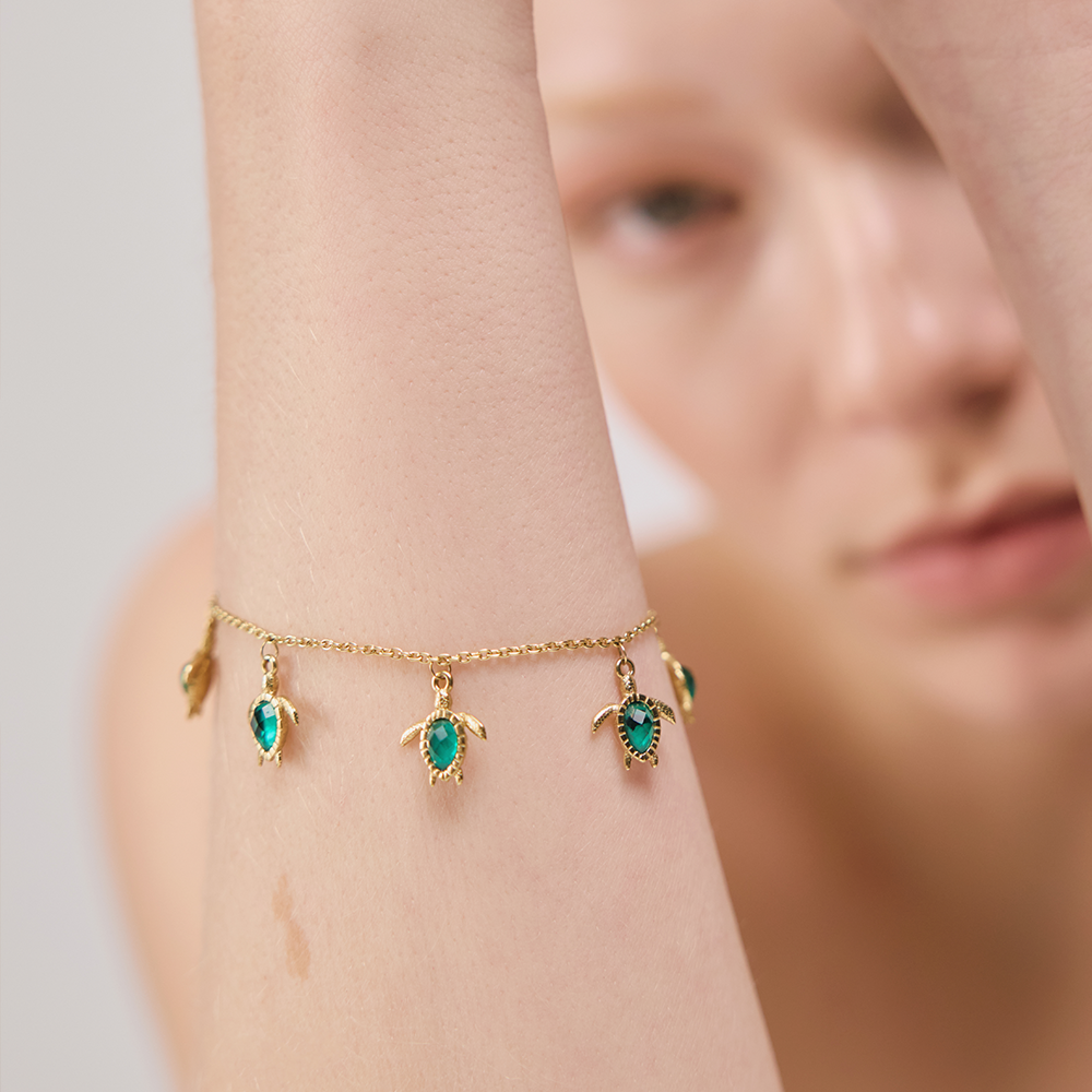 Turtle Bracelet Aquamarine Gold