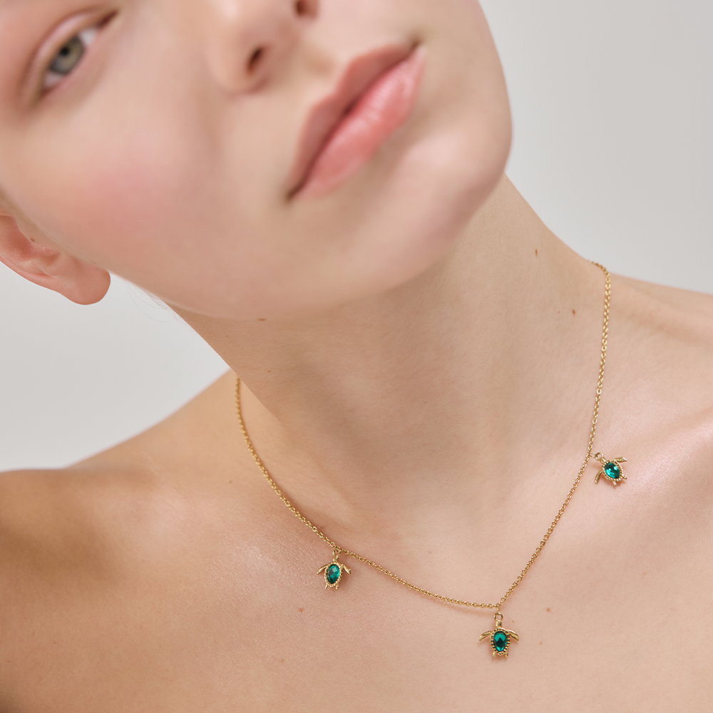 Turtle Halskette Aquamarine Gold