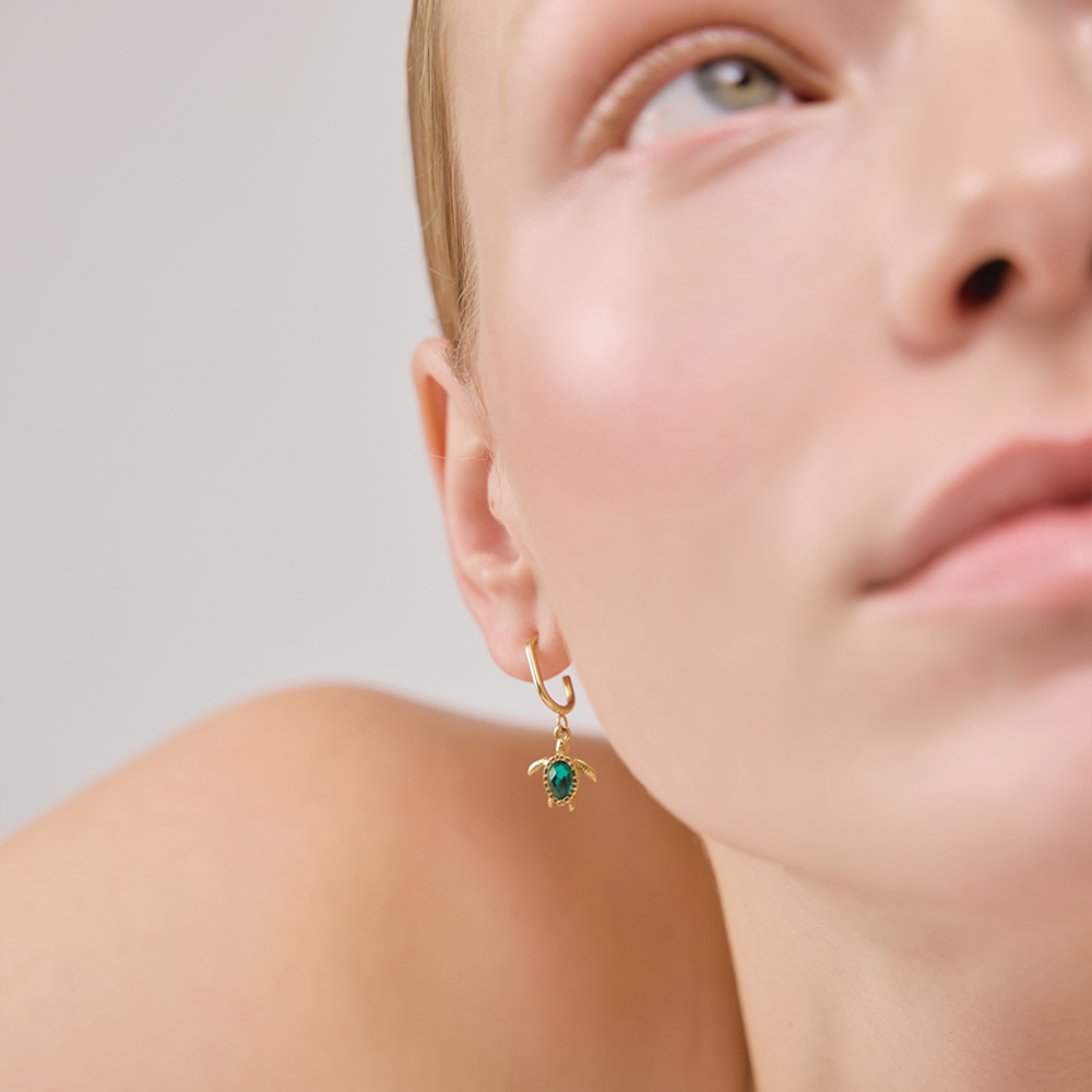 Turtle Hoops Earring Aquamarine Gold