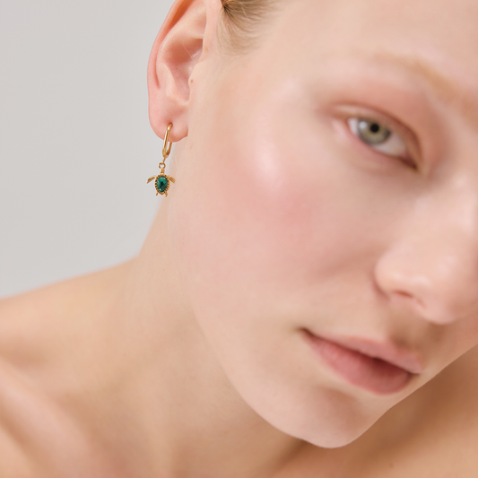 Turtle Hoops Ohrring Aquamarine Gold