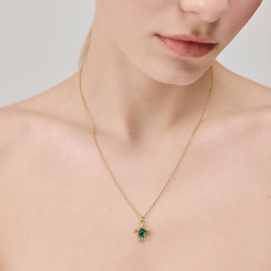 Turtle Mono Collier Aquamarine Or
