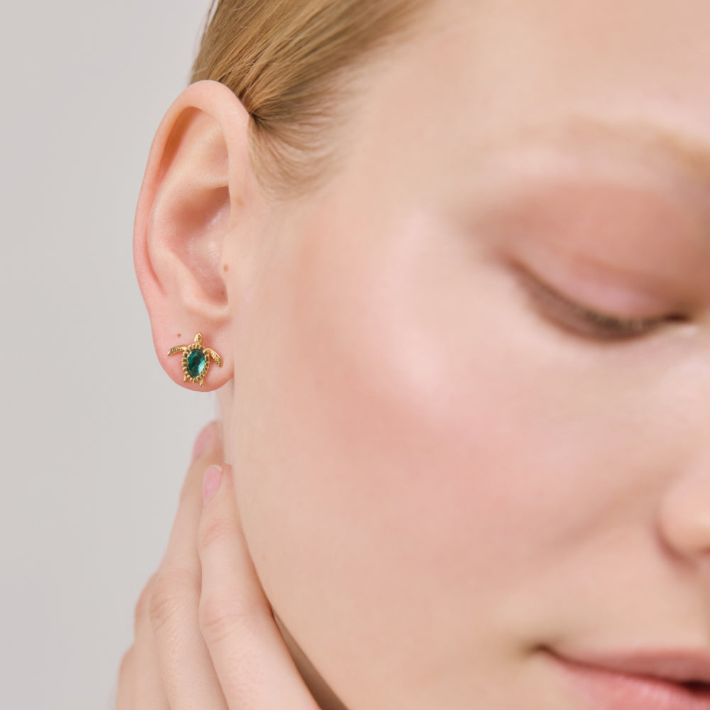 Turtle Ohrring Aquamarine Gold