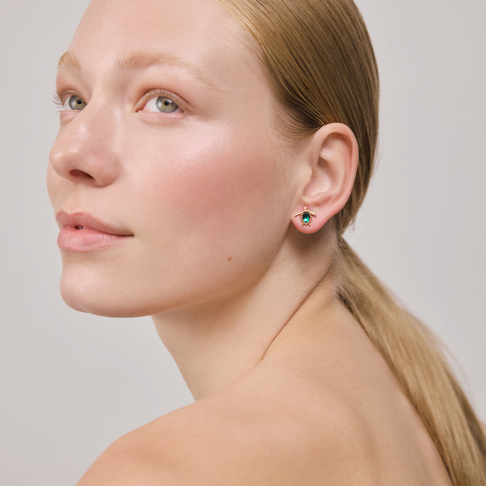 Turtle Boucle d'oreille Aquamarine Or Rose