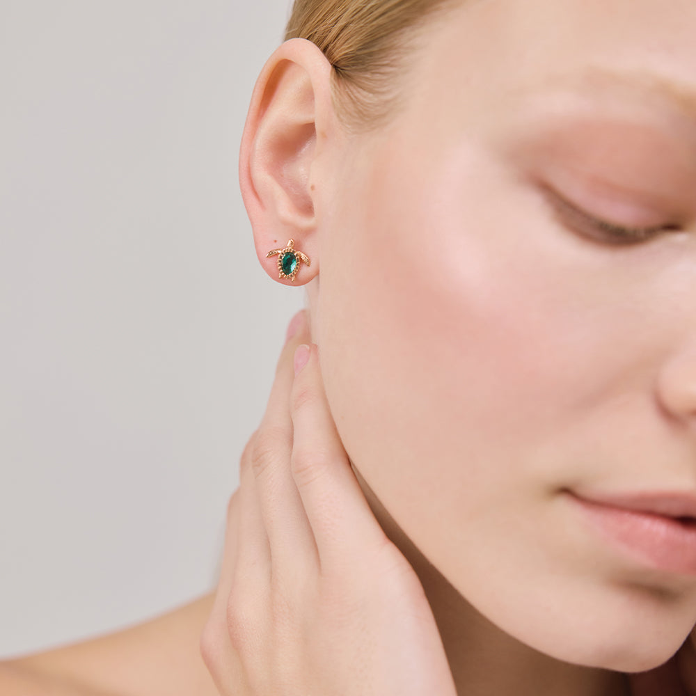 Turtle Earring Aquamarine Rose Gold