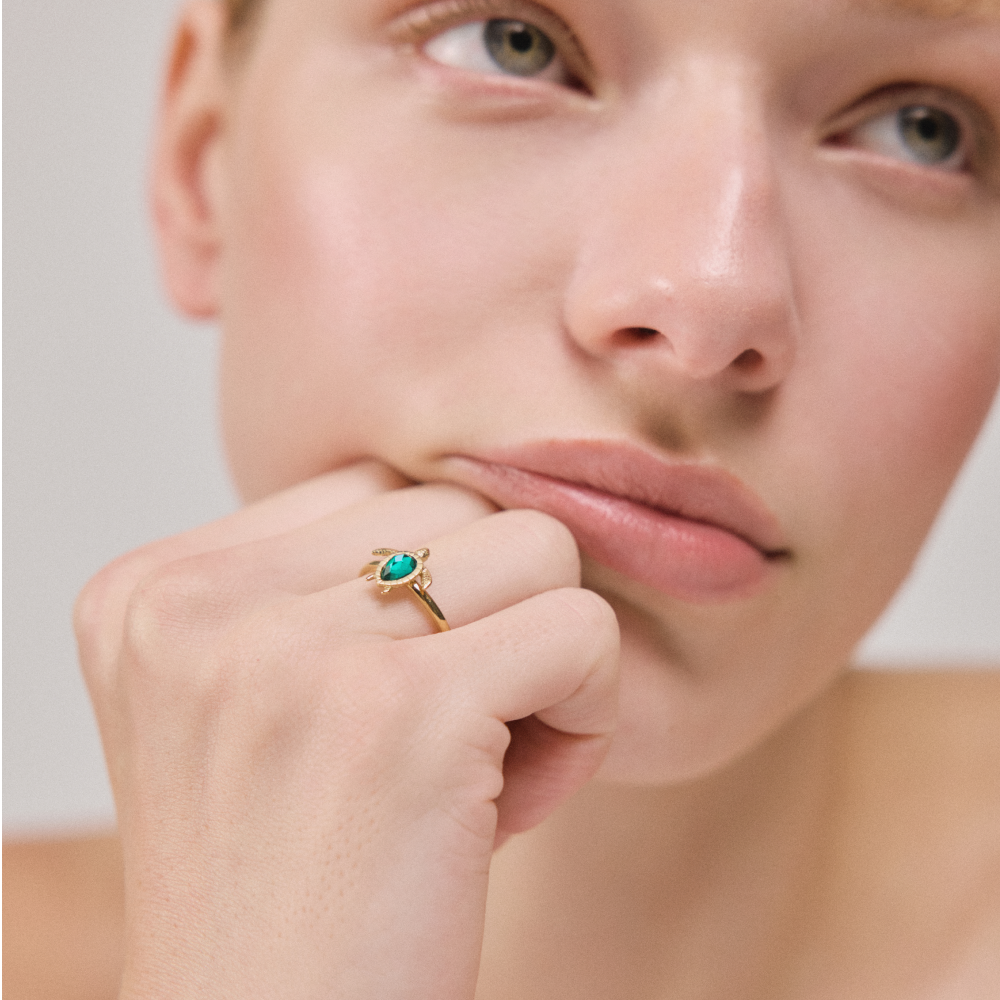 Turtle Ring Aquamarine Gold