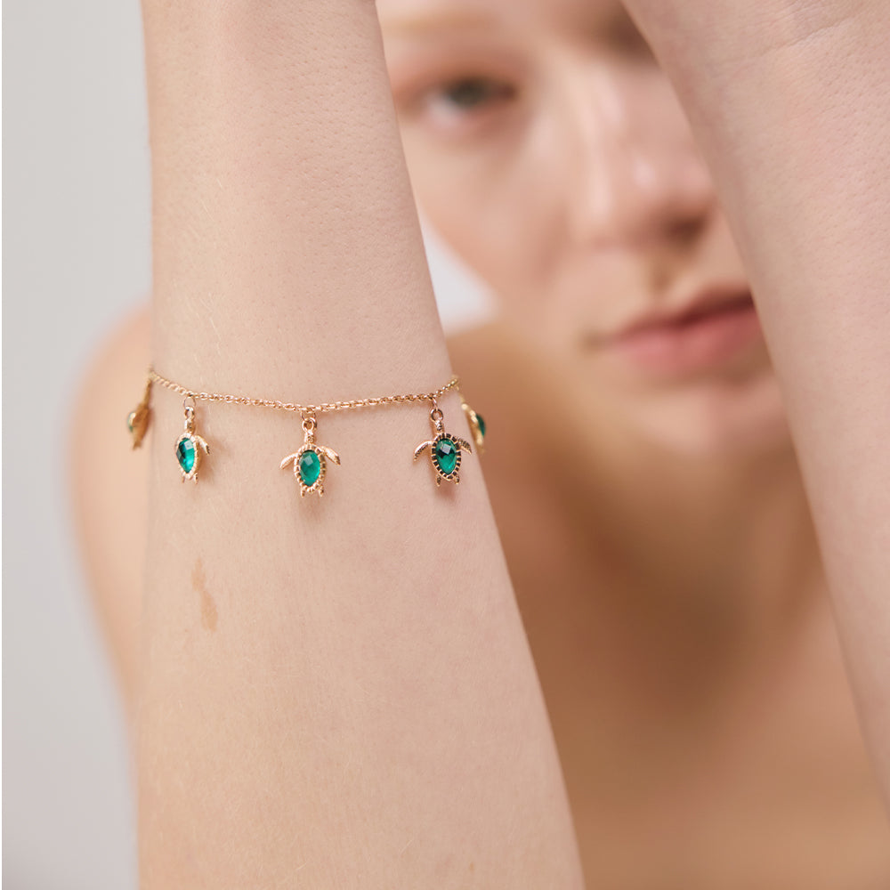 Turtle Bracelet Aquamarine Rose Gold