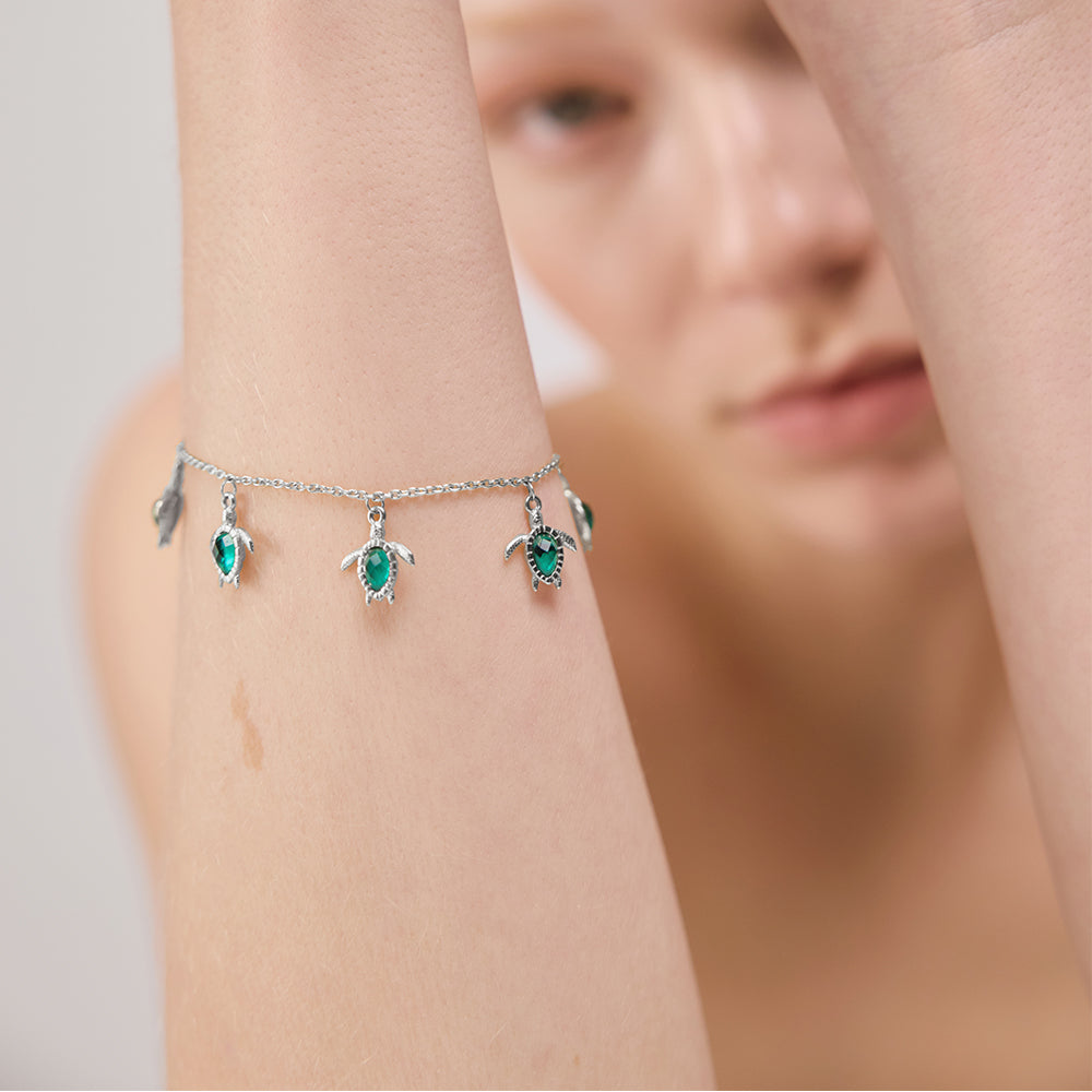 Turtle Armkette Aquamarine Silber