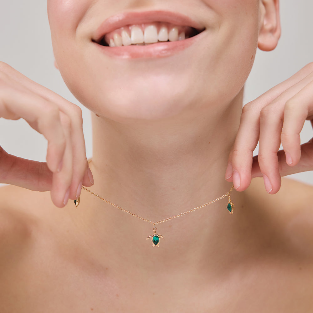 Turtle Collier Aquamarine Or Rose
