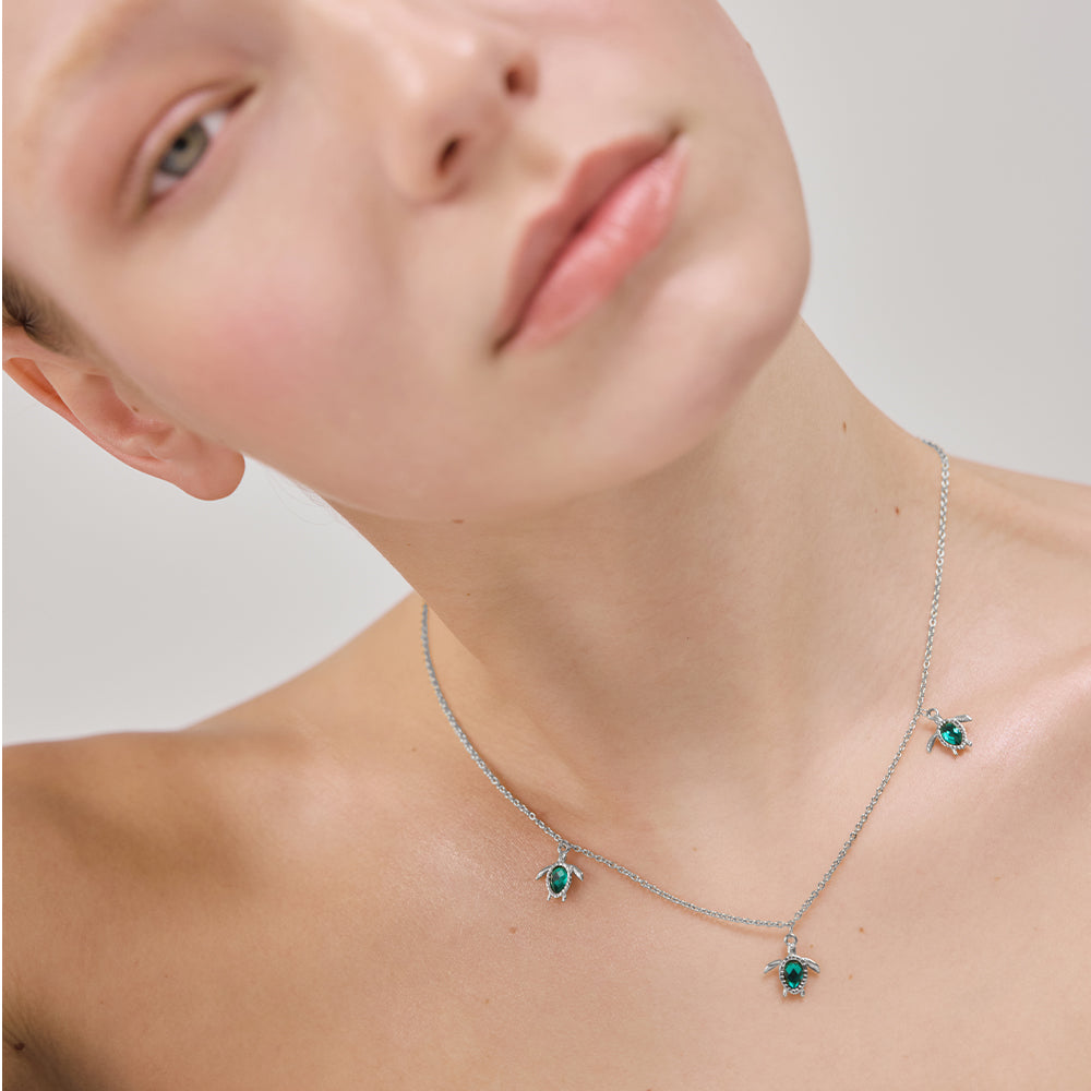 Turtle Necklace Aquamarine Silver