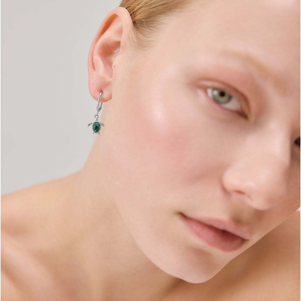 Turtle Hoops Ohrring Aquamarine Silber