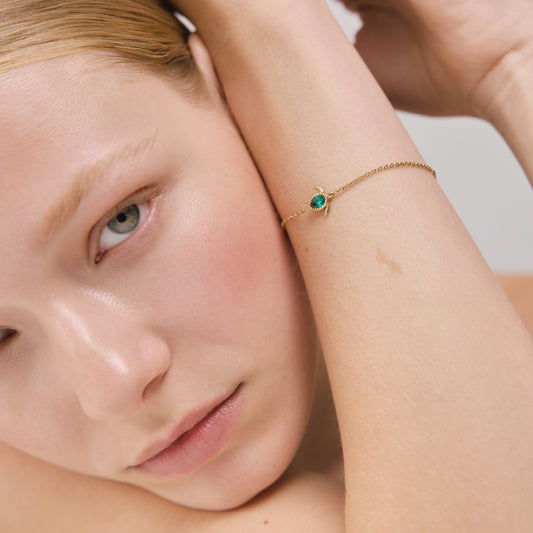 Turtle Mono Armkette Aquamarine Gold