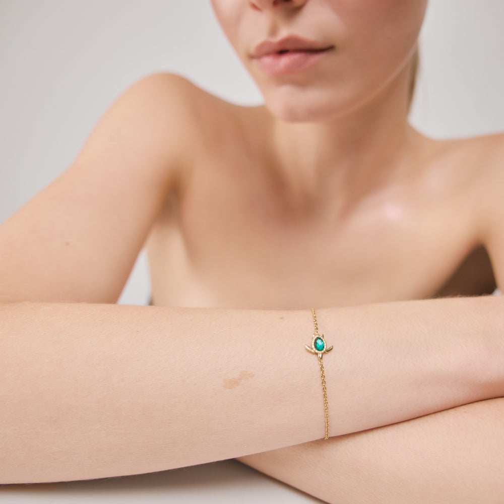 Turtle Mono Armkette Aquamarine Gold