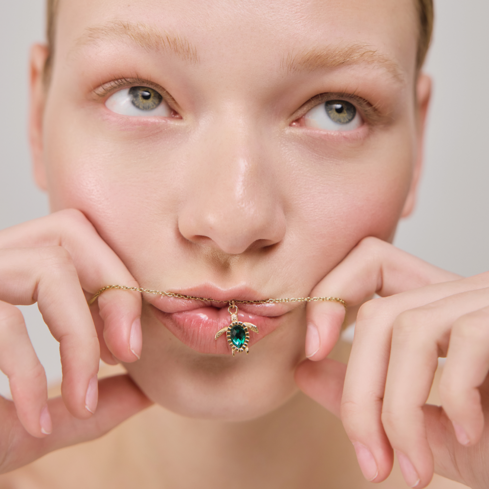 Turtle Mono Halskette Aquamarine Gold