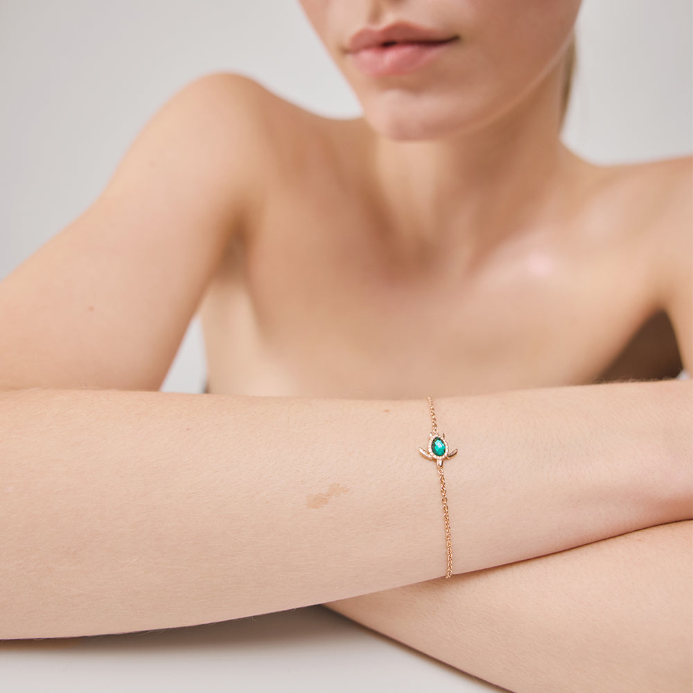 Turtle Mono Bracelet Aquamarine Rose Gold