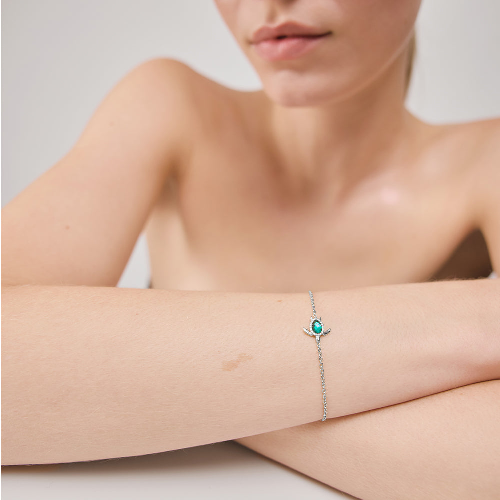 Turtle Mono Armkette Aquamarine Silber