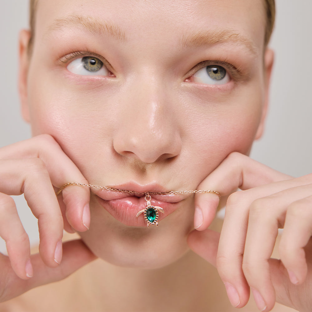 Turtle Mono Collier Aquamarine Or Rose