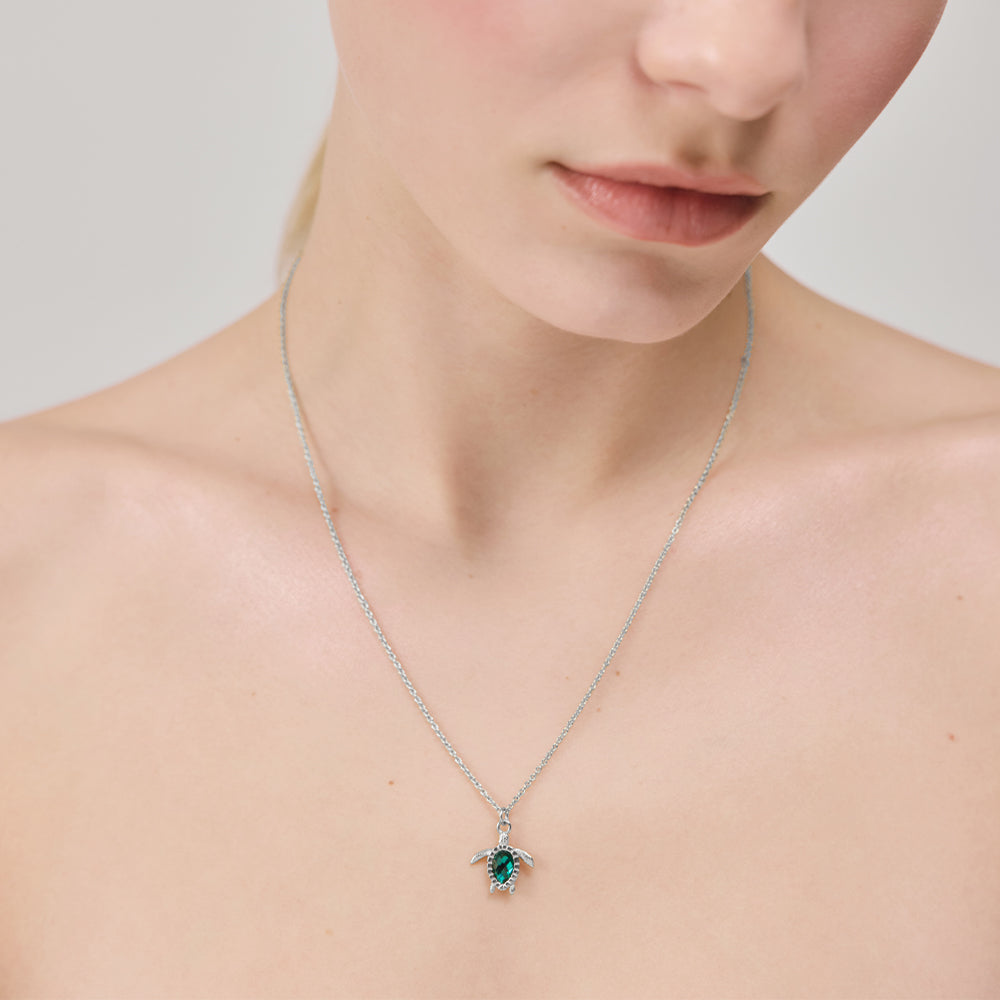 Turtle Mono Halskette Aquamarine Silber