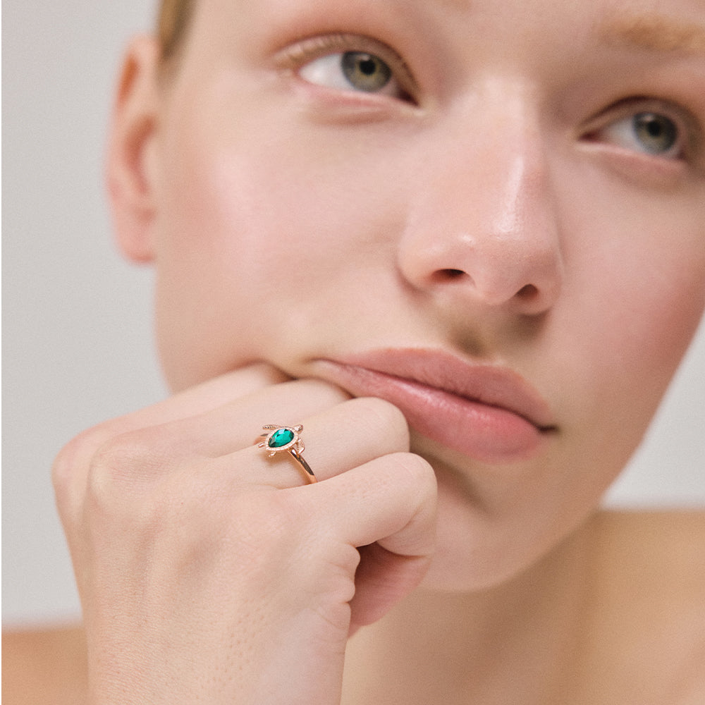 Turtle Ring Aquamarine Rose Gold