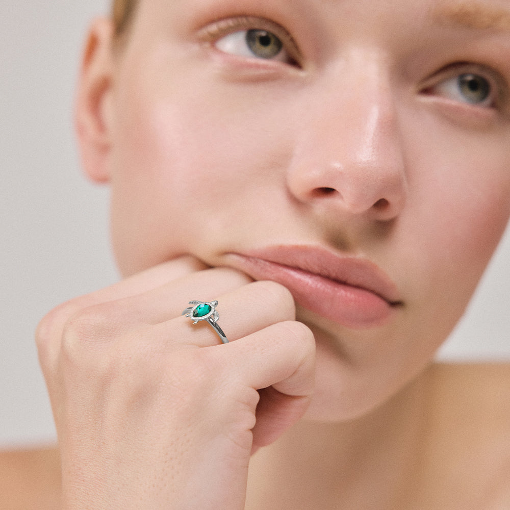 Turtle Ring Aquamarine Silber