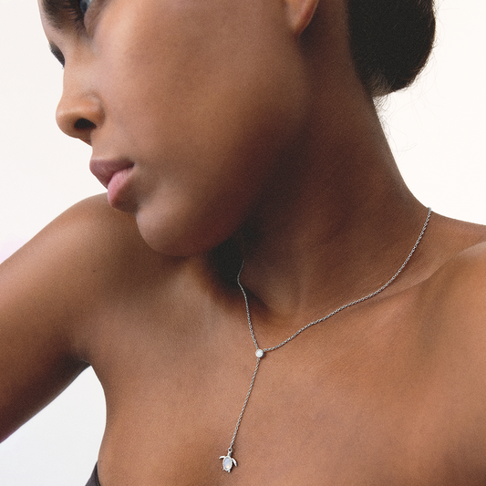 Turtle Y Necklace White Breeze Silver
