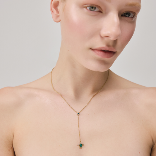Turtle Y Halskette Aquamarine Gold