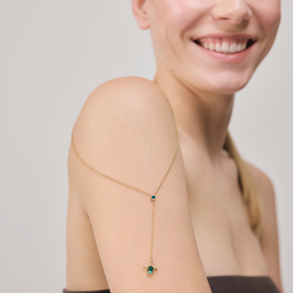 Turtle Y Halskette Aquamarine Gold