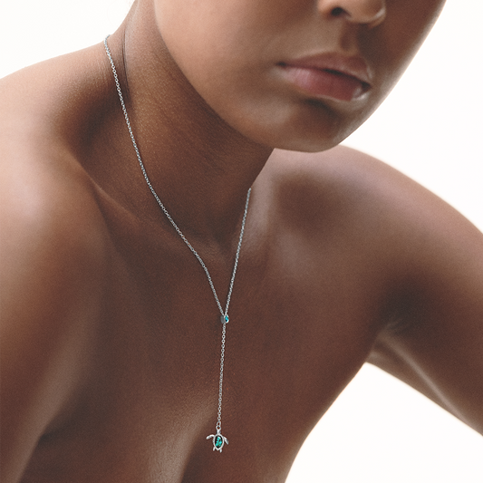 Turtle Y Necklace Aquamarine Silver