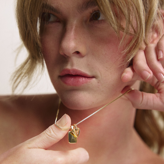 Set Engravable Plate Pendant und Halskette Gold