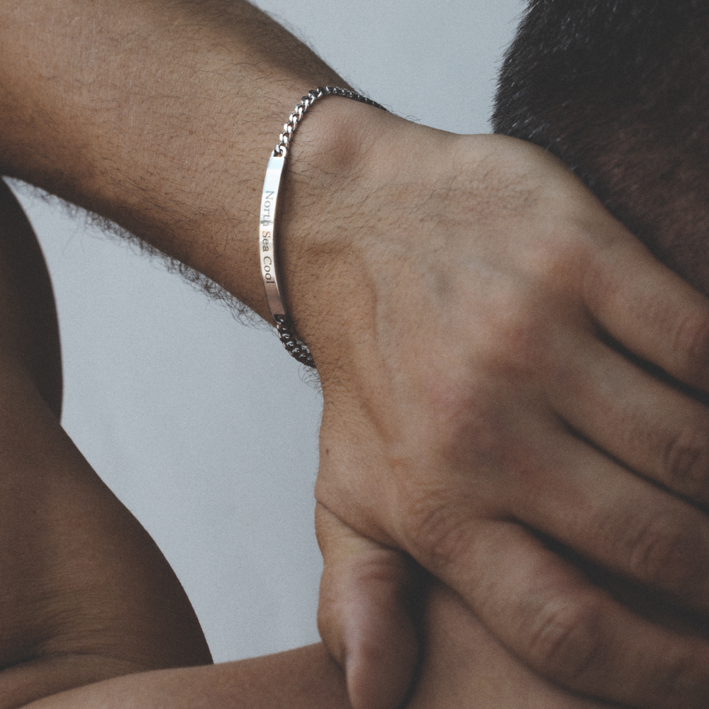Men's Engravable ID Armkette Silber