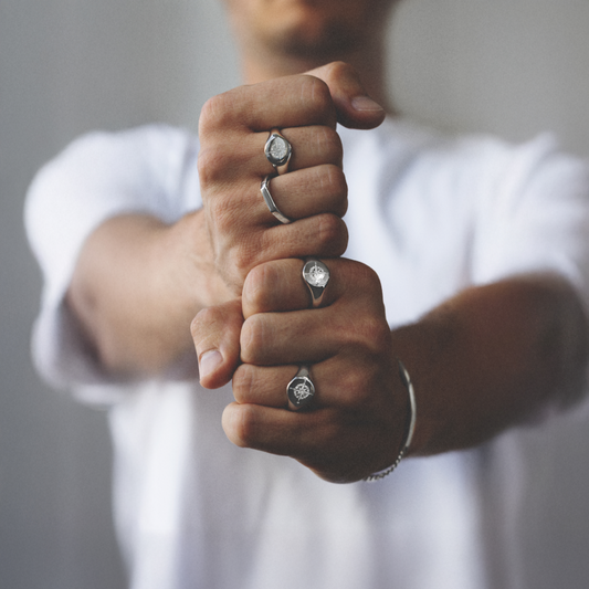 Men's Signet Bague Windrose argent