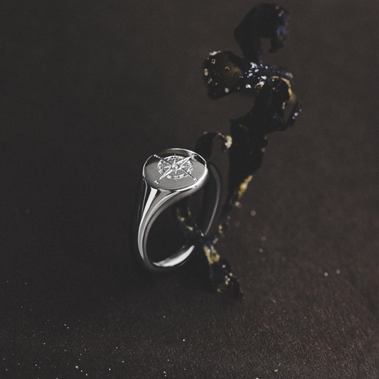 Men's Signet Bague Windrose argent