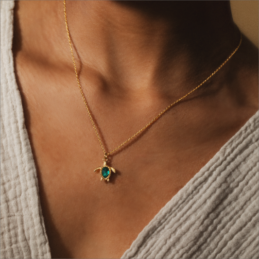 Turtle Mono Collier Aquamarine Or