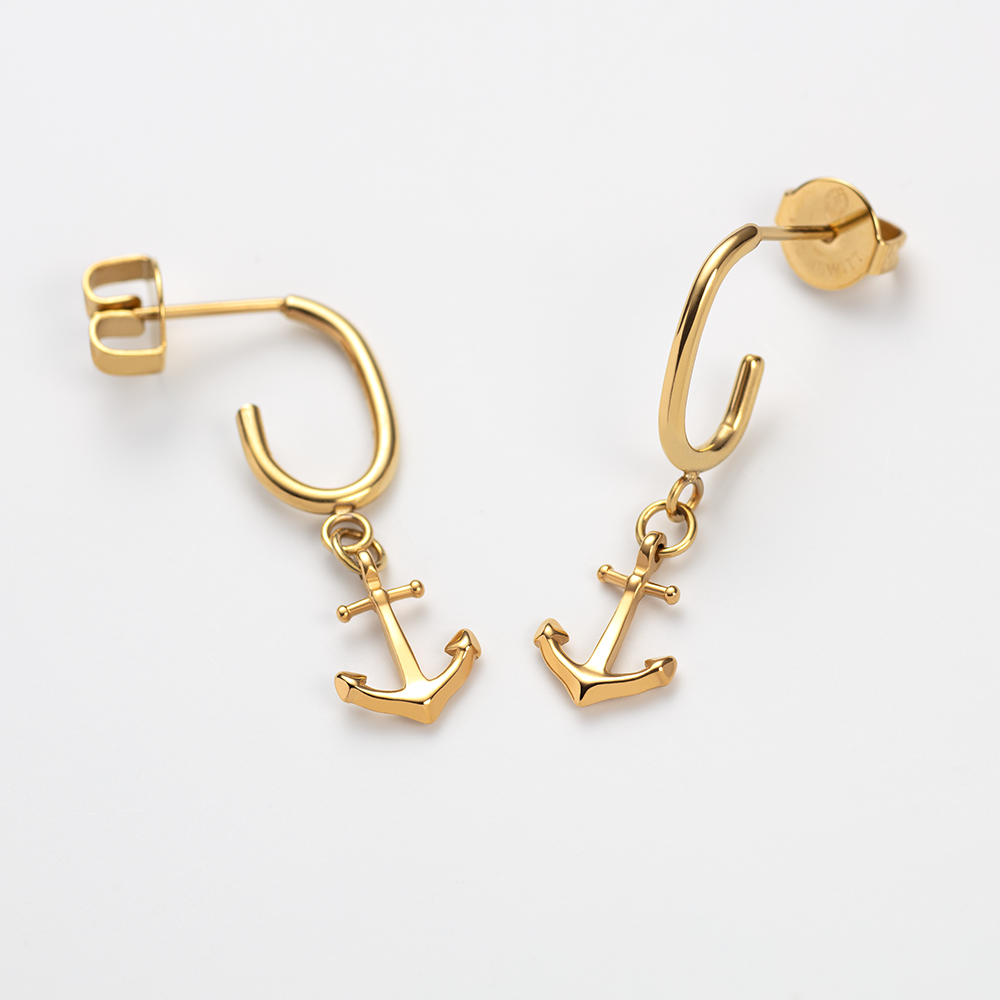 Gold Anchor earrings (pearl) - ANAMAE Hi-quality 24k gold-plated Jewelry