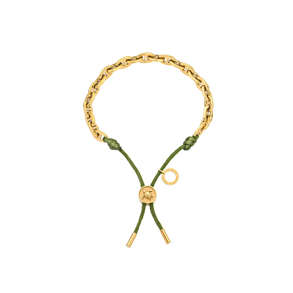 Turtle Anchor Chain Bracelet Gold Seaweed Dark Green