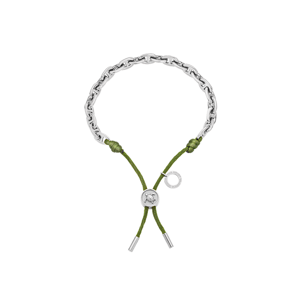Turtle Anchor Chain Bracelet Silver Seaweed Dark Green