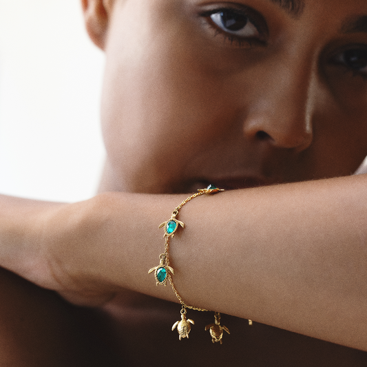 Turtle Armkette Aquamarine Gold