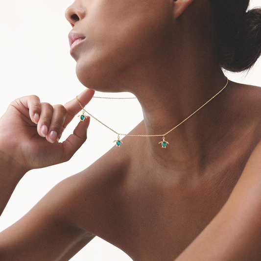 Turtle Collier Aquamarine Or