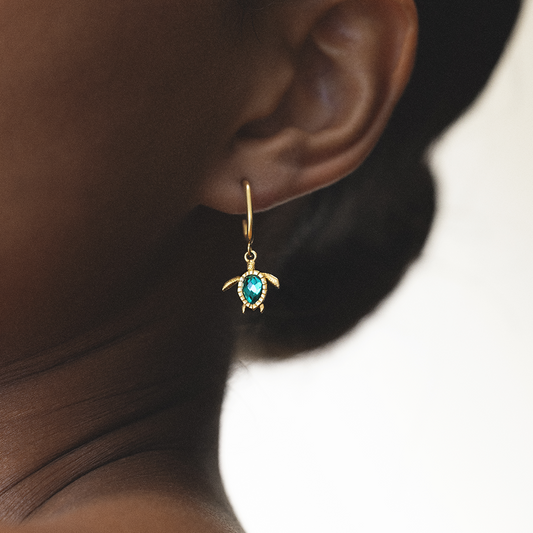 Turtle Hoops Earring Aquamarine Gold
