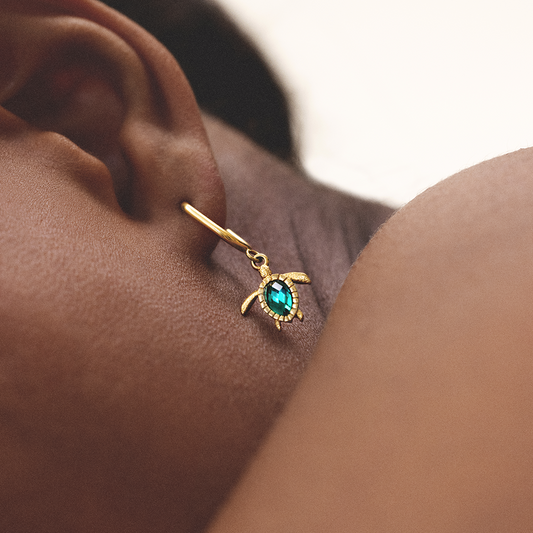 Turtle Hoops Ohrring Aquamarine Gold