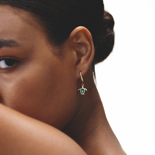Turtle Hoops Ohrring Aquamarine Gold