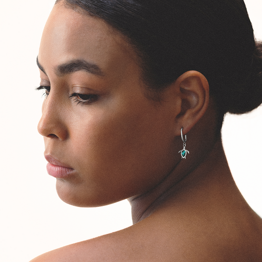 Turtle Hoops Earring Aquamarine Silver
