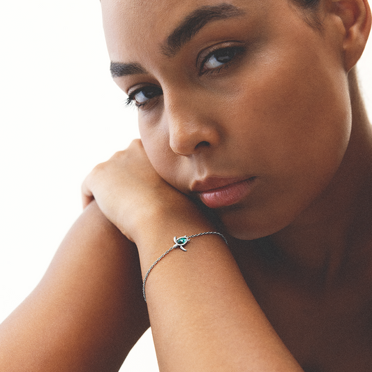 Turtle Mono Bracelet Aquamarine Silver