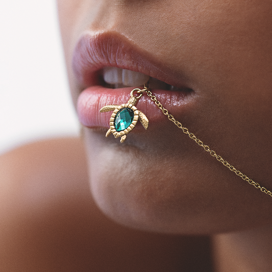 Turtle Mono Collier Aquamarine Or