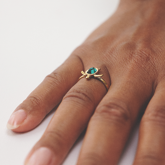 Turtle Ring Aquamarine Gold