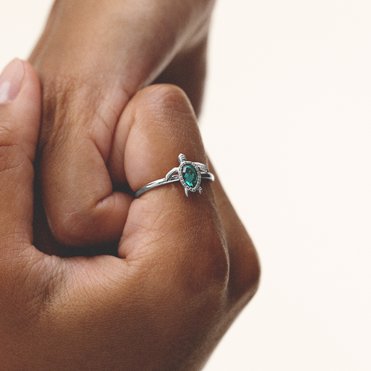 Turtle Ring Aquamarine Silber