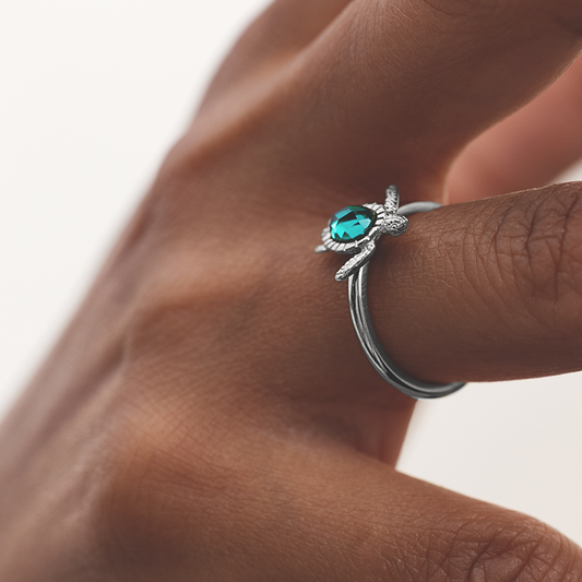 Turtle Ring Aquamarine Silber