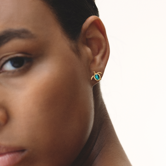 Turtle Earring Aquamarine Gold