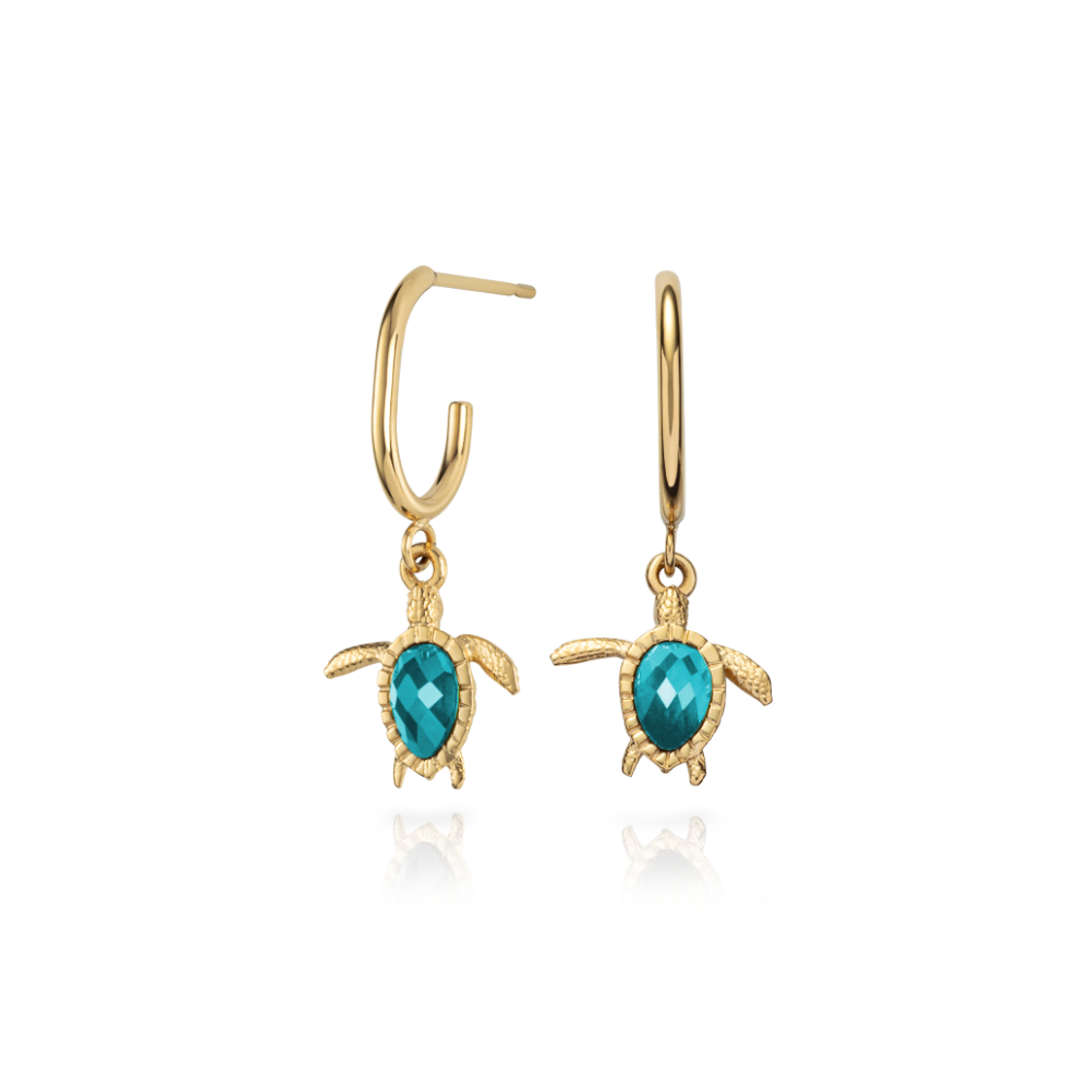 Paul Hewitt Turtle Hoops Ohrring Aquamarine Gold