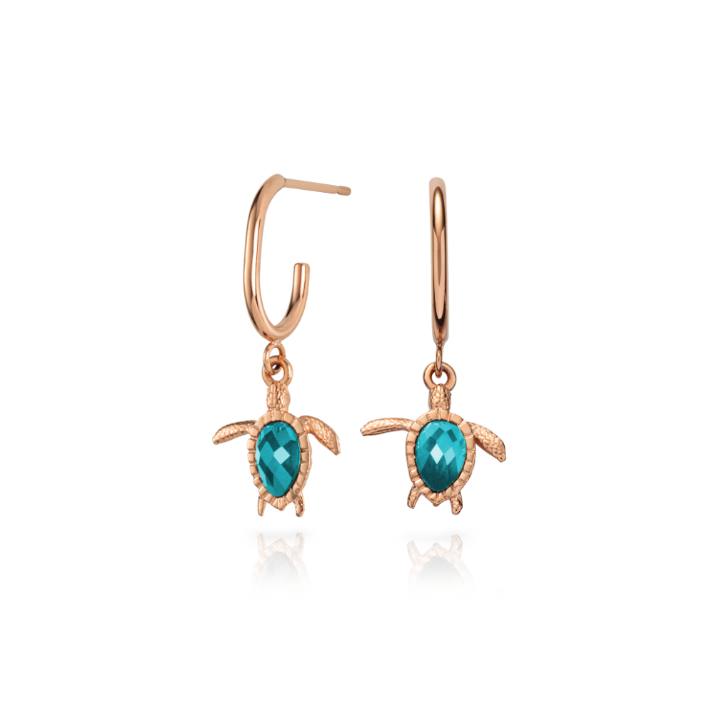 Turtle Hoops Ohrring Aquamarine Roségold